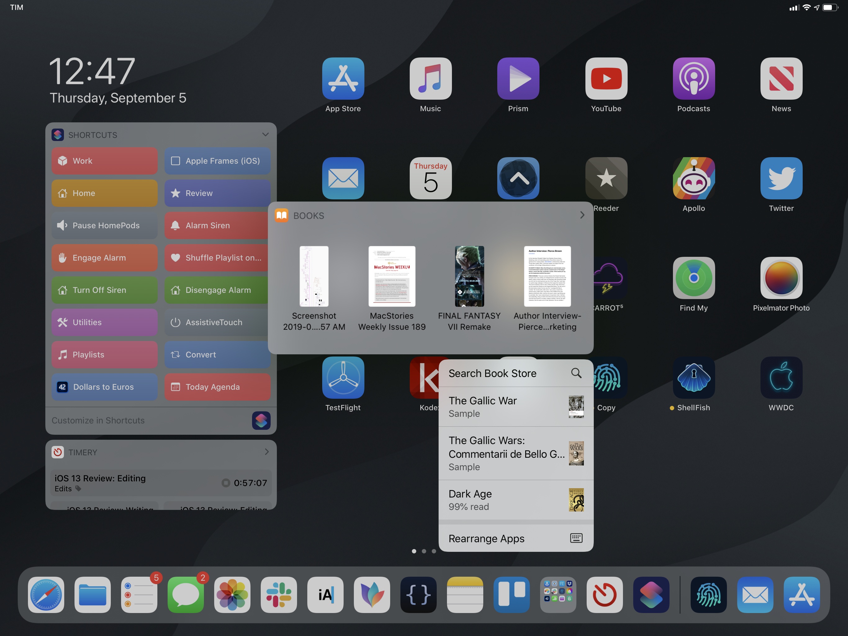 Quick actions on the iPadOS 13 Home screen.