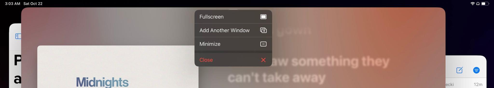 The redesigned multitasking menu in iPadOS 16.
