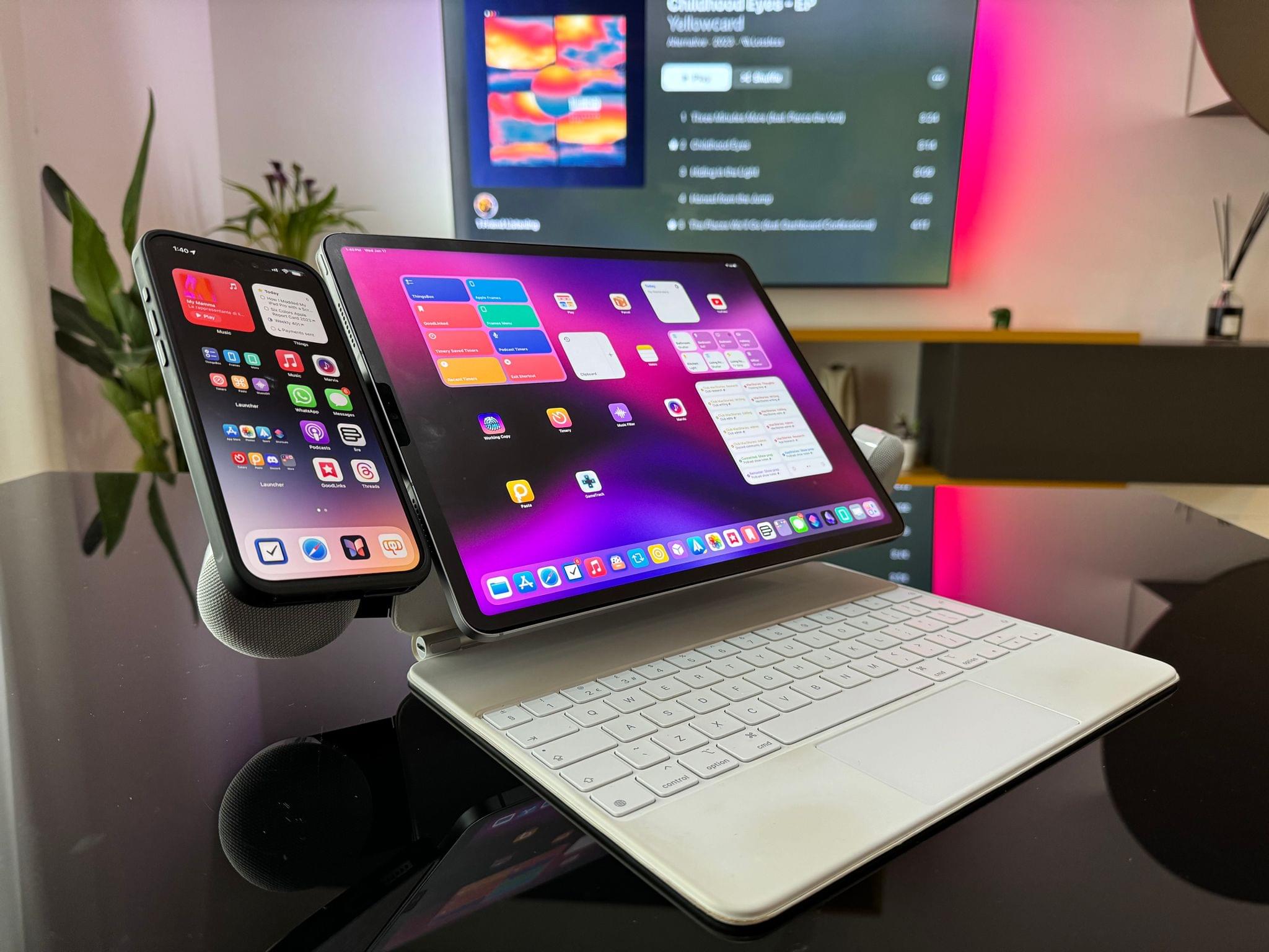 My iPhone 15 Pro Max mounted next to the iPad Pro.