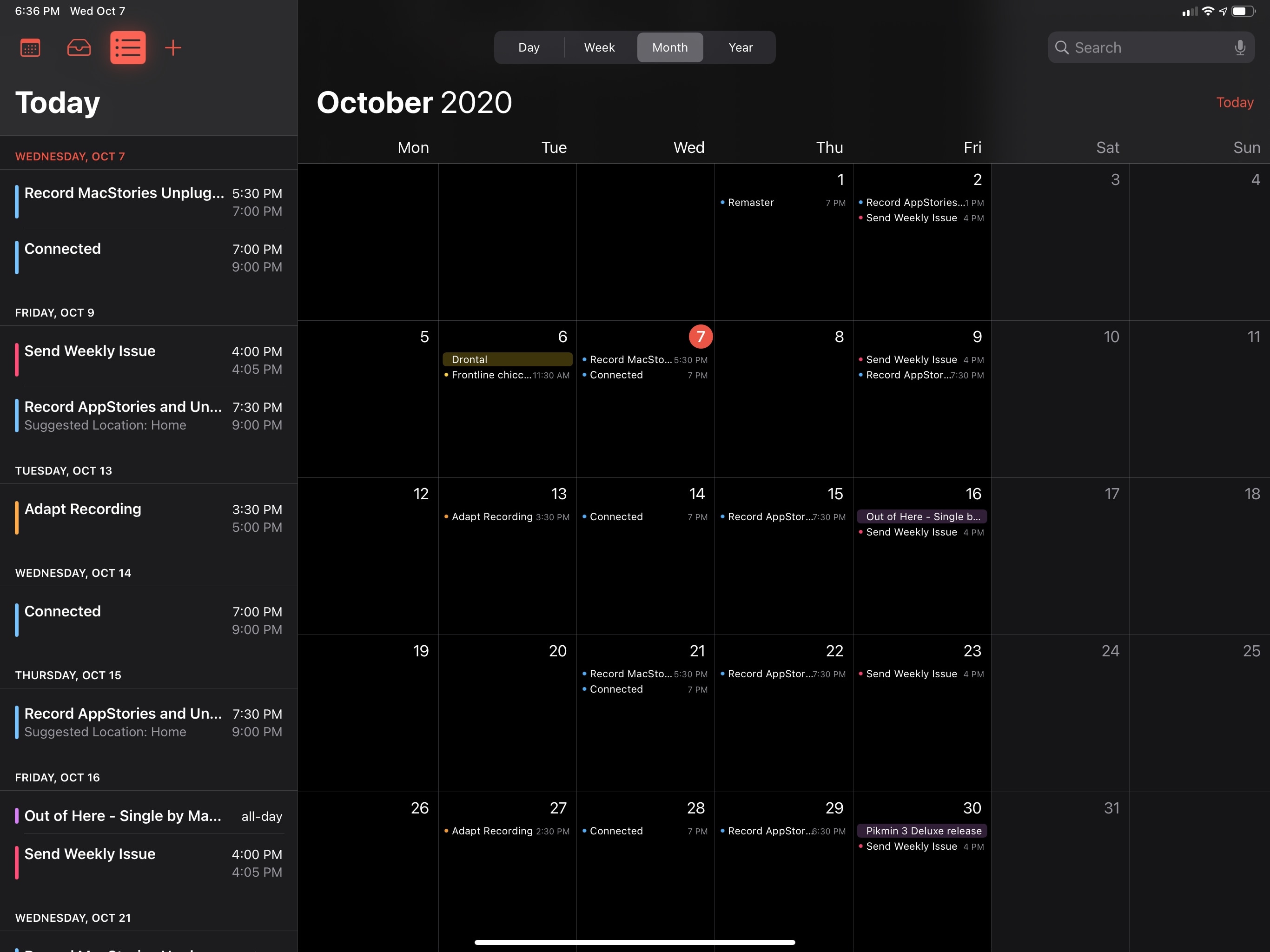 You can also view a list of events in the app's sidebar.