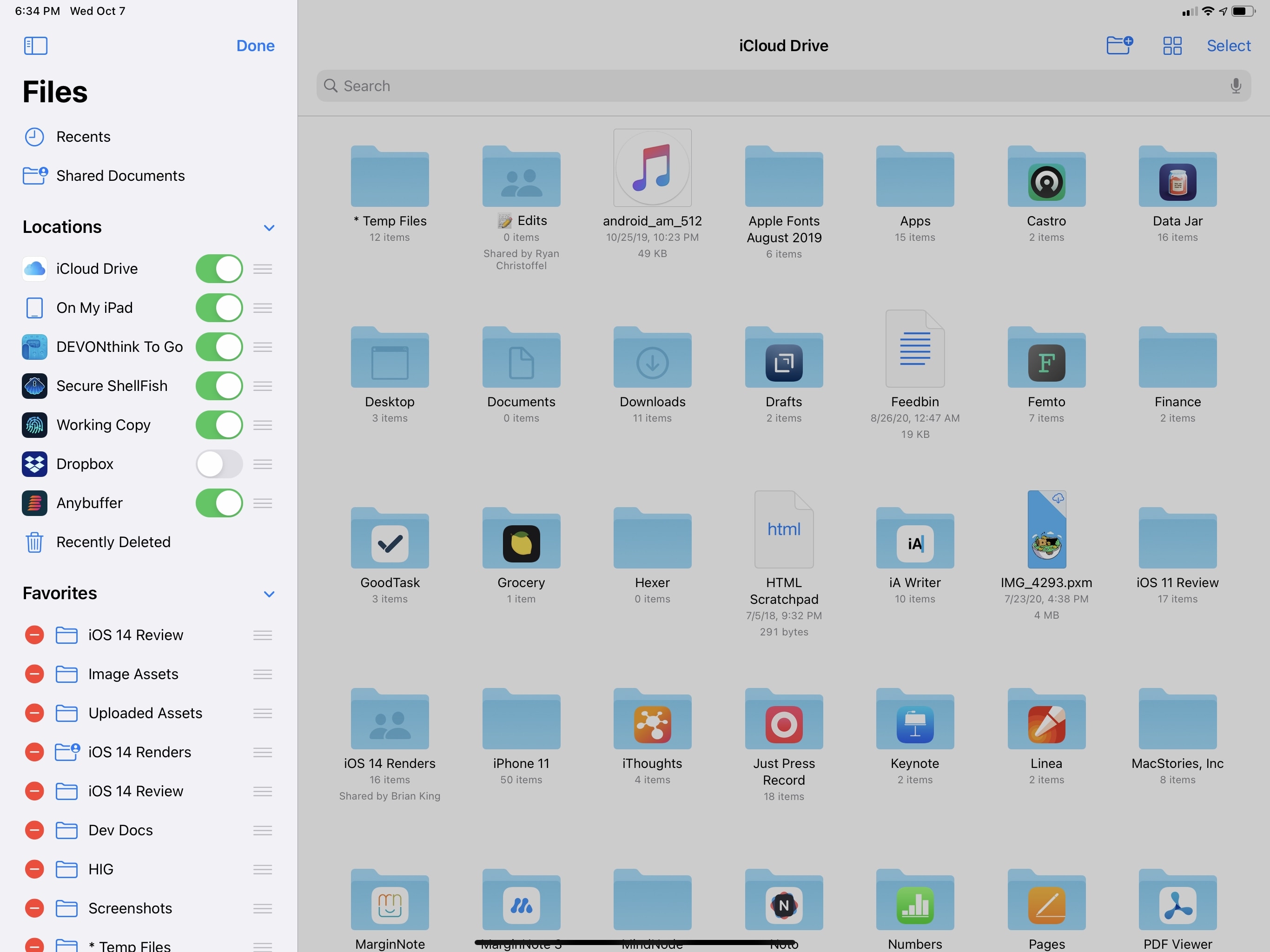 Reordering items in the Files sidebar.