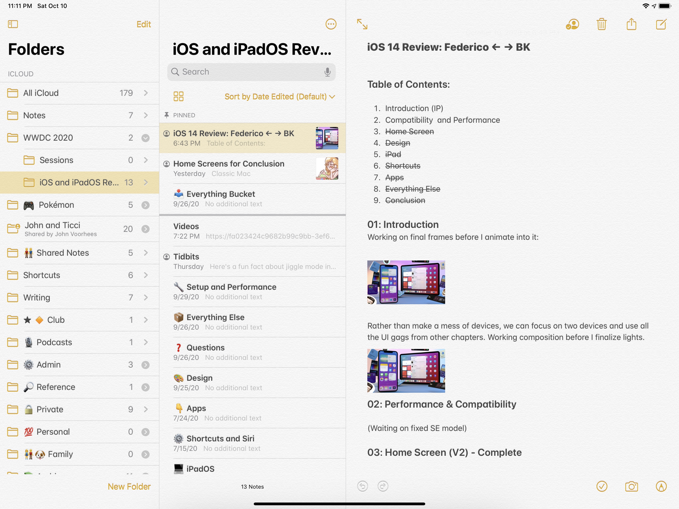 Notes in iPadOS 13.