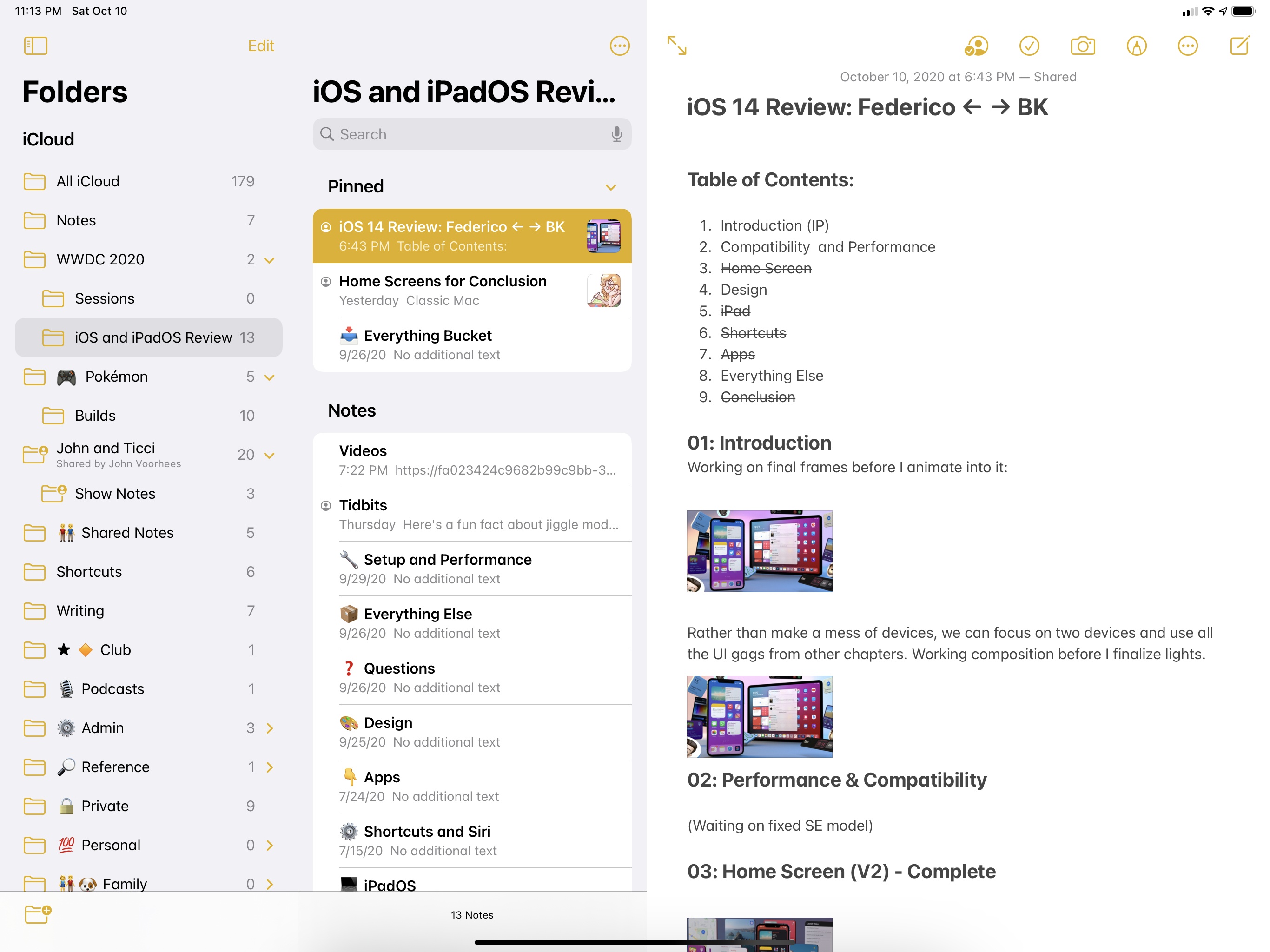 Notes in iPadOS 14.