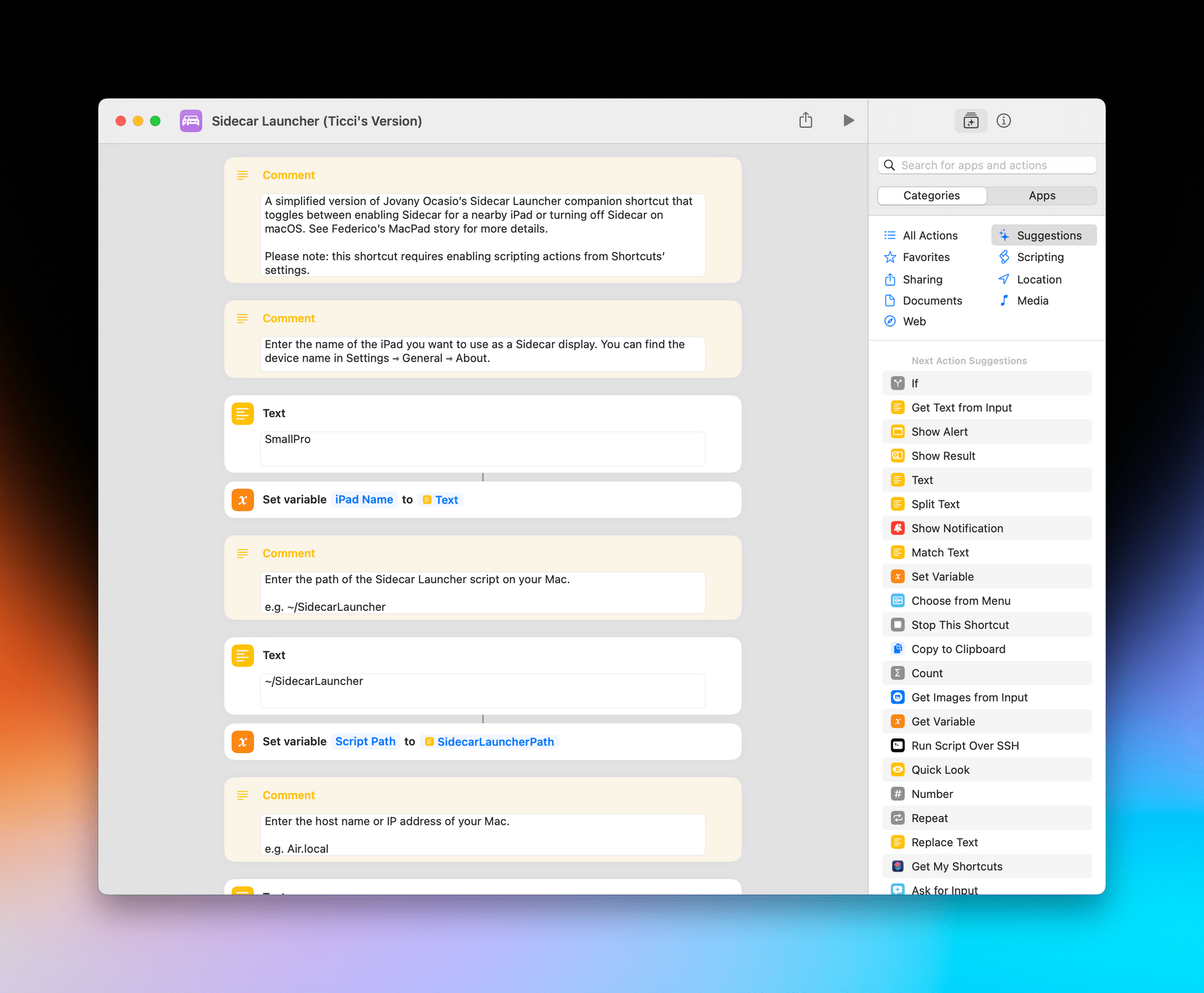 How I configured my take on the Sidecar Launcher companion shortcut.