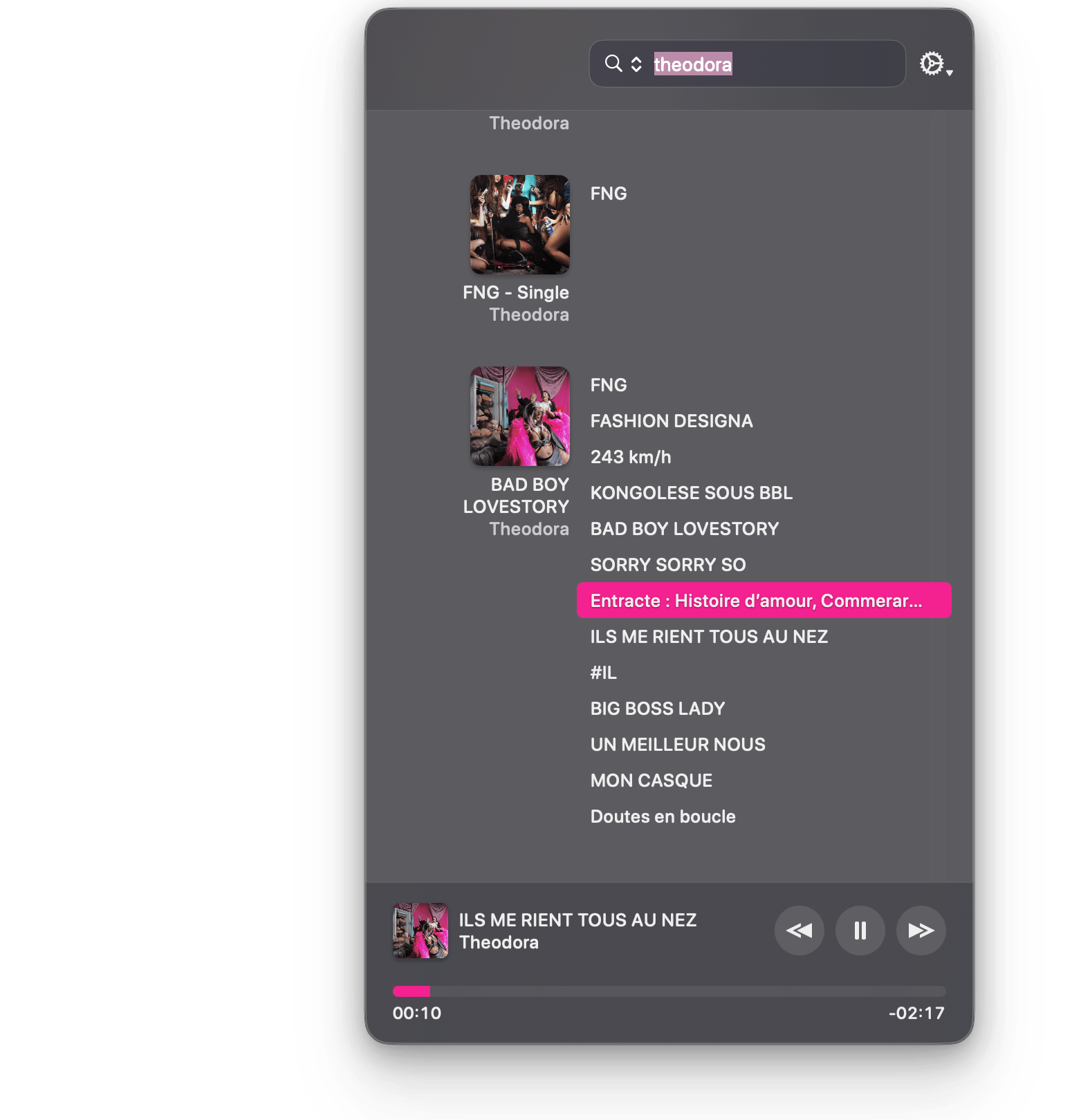 CoverSutra's layout for search results puts the emphasis on album and playlist covers.
