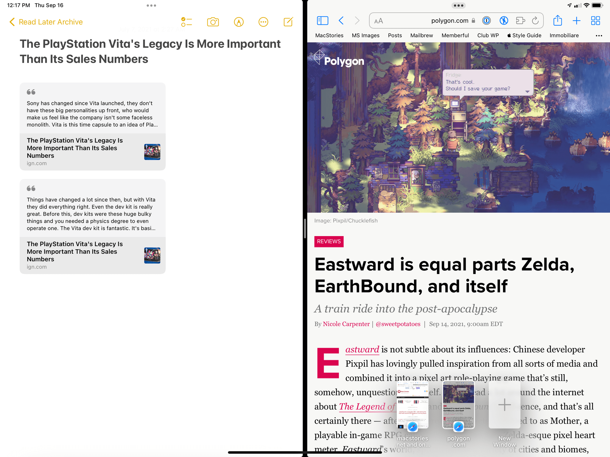 In iPadOS 15, the last active window is shown by default, but the Shelf is also displayed if you want to switch windows quickly.
