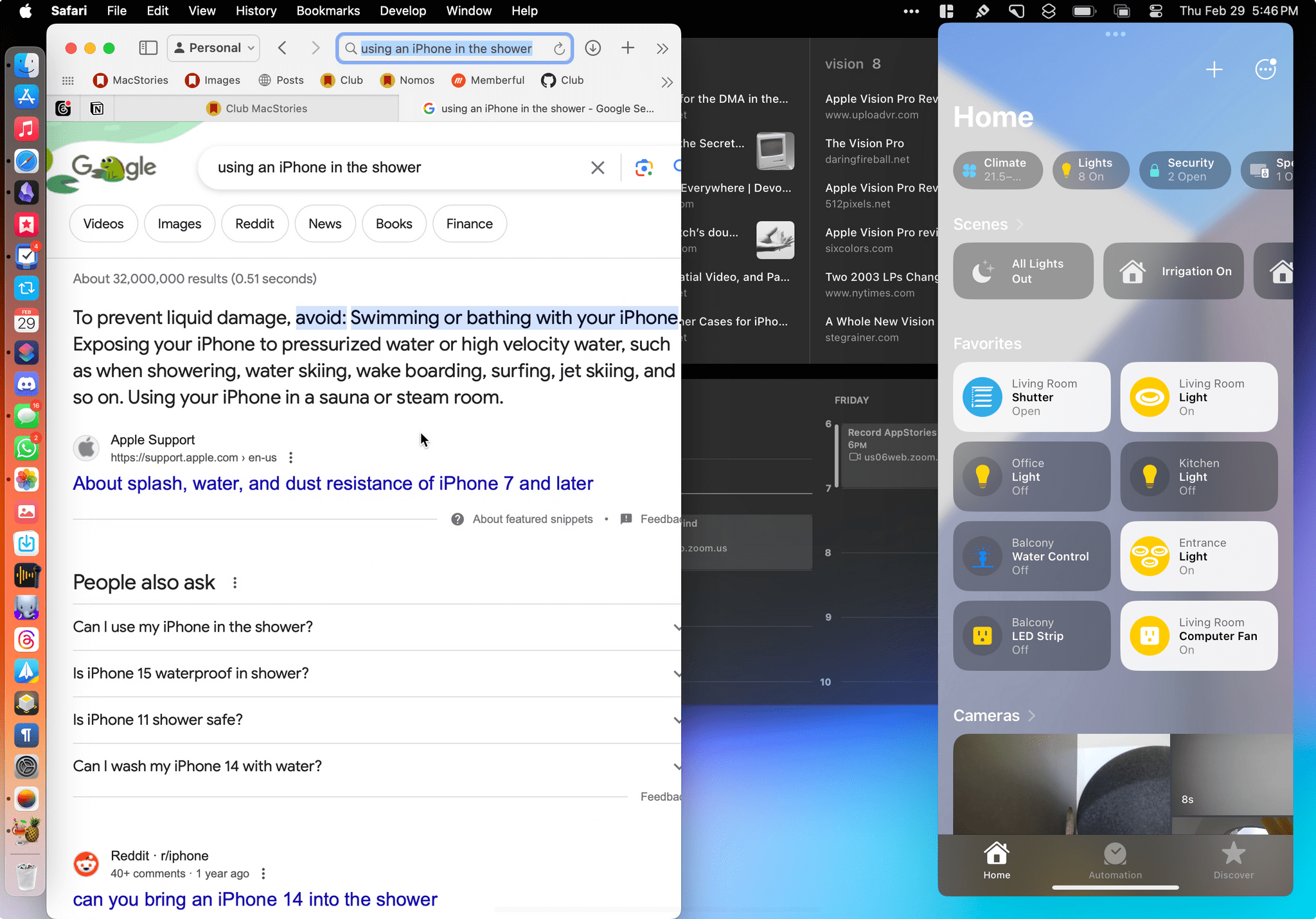 I can bring in the Home app to quickly control something, then dismiss it.