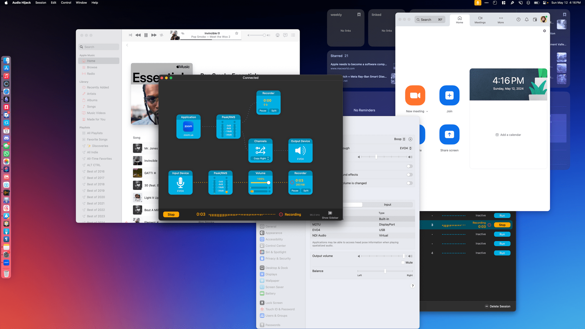 Multiple audio sessions on macOS with proper sound settings.