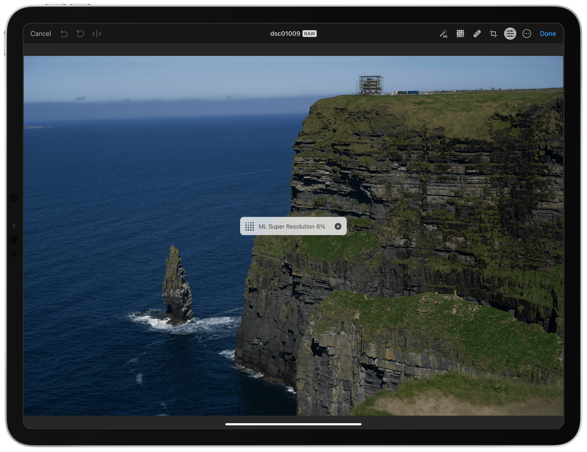 Running ML Super Resolution in Pixelmator Photo.