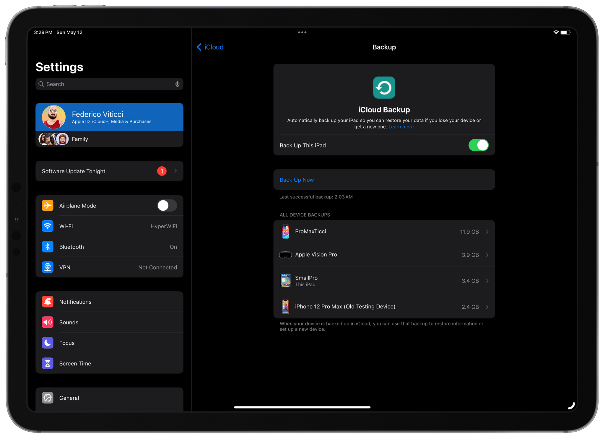 The iPad's only backup option is iCloud.