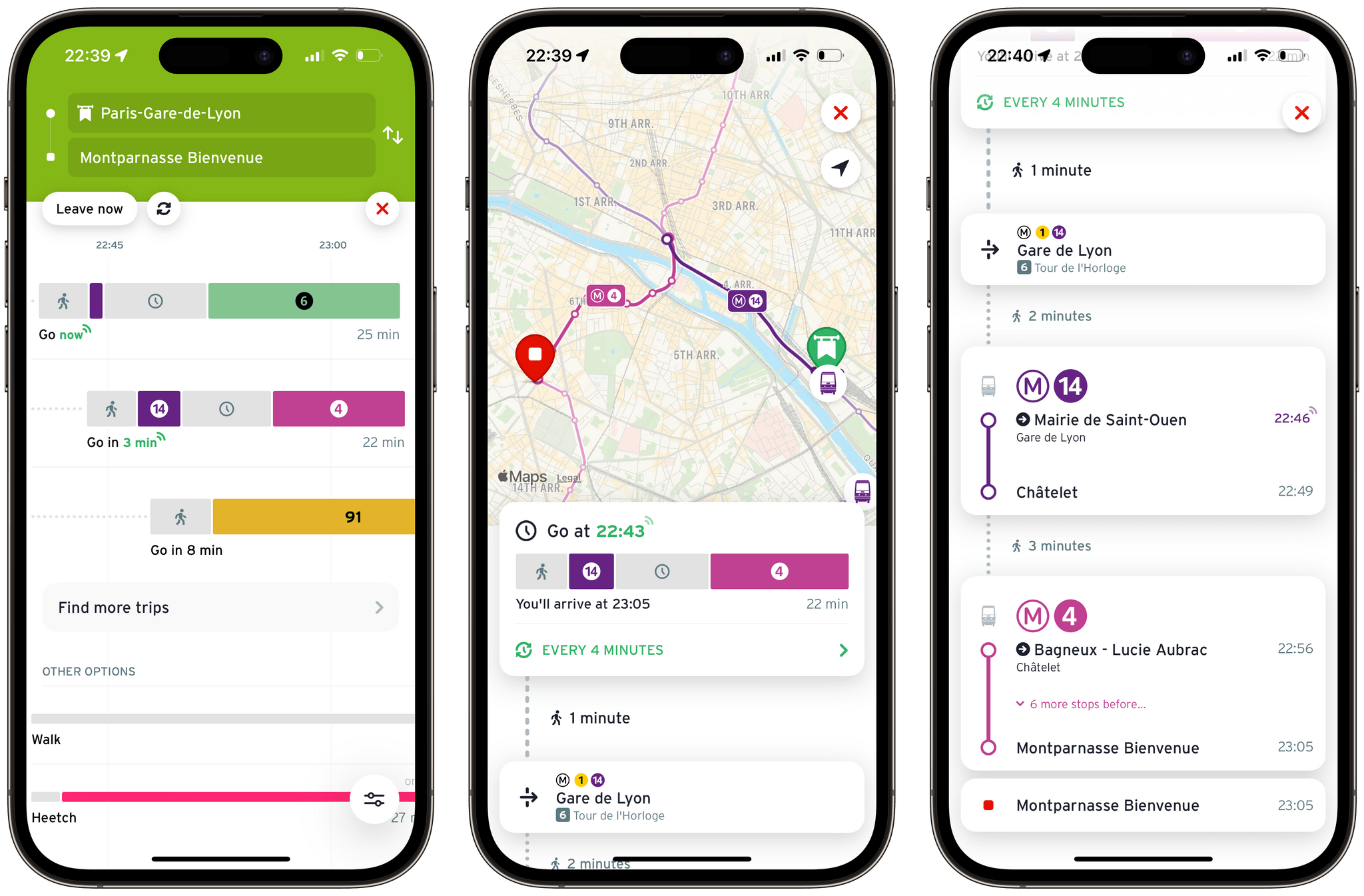 Transit lets you compare itineraries on a timeline and presents you with a detailed breakdown of each itinerary.