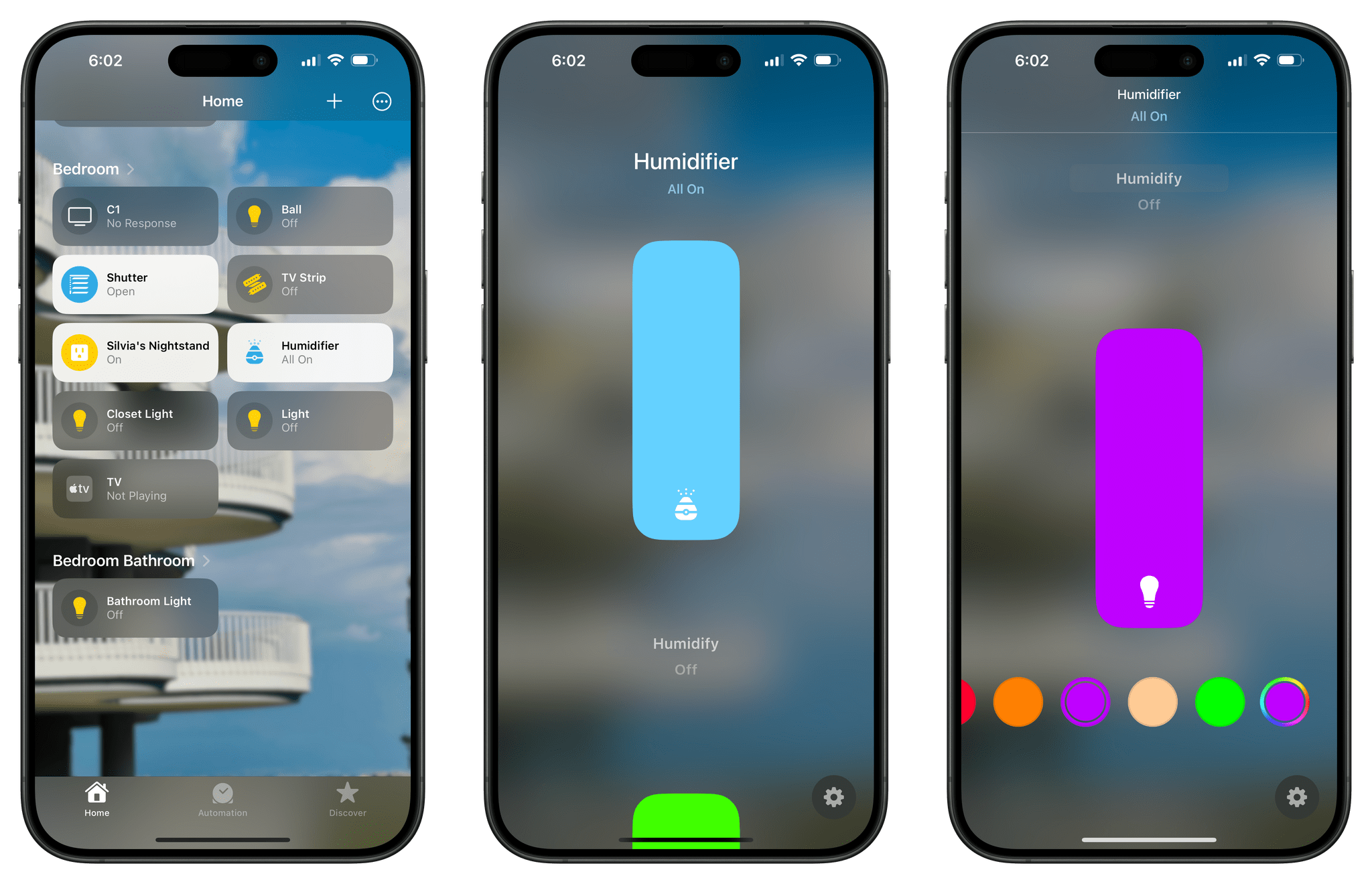Controlling the diffuser from the Home app.