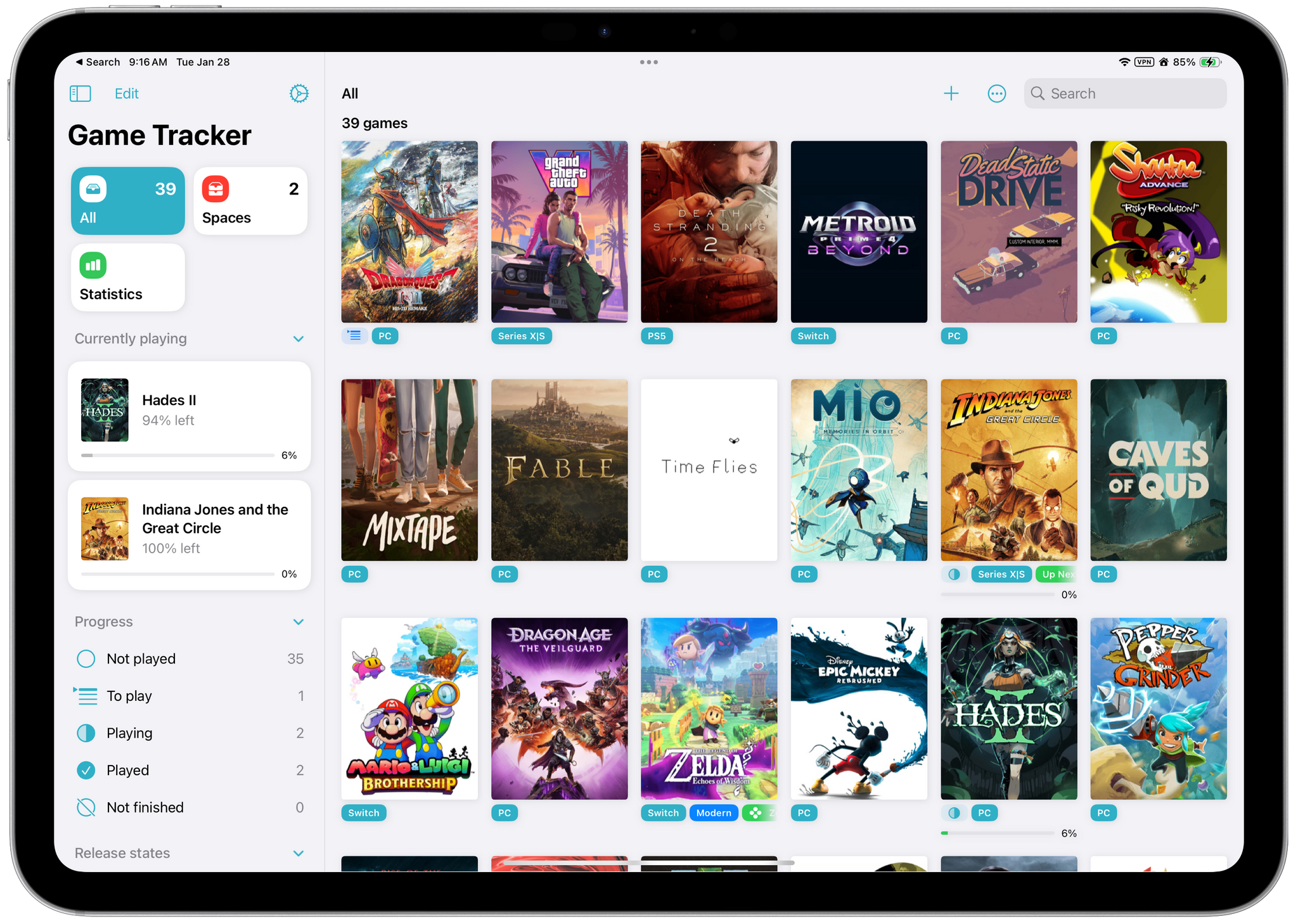 Game Tracker is a lovely native way to manage your videogame colleciton.